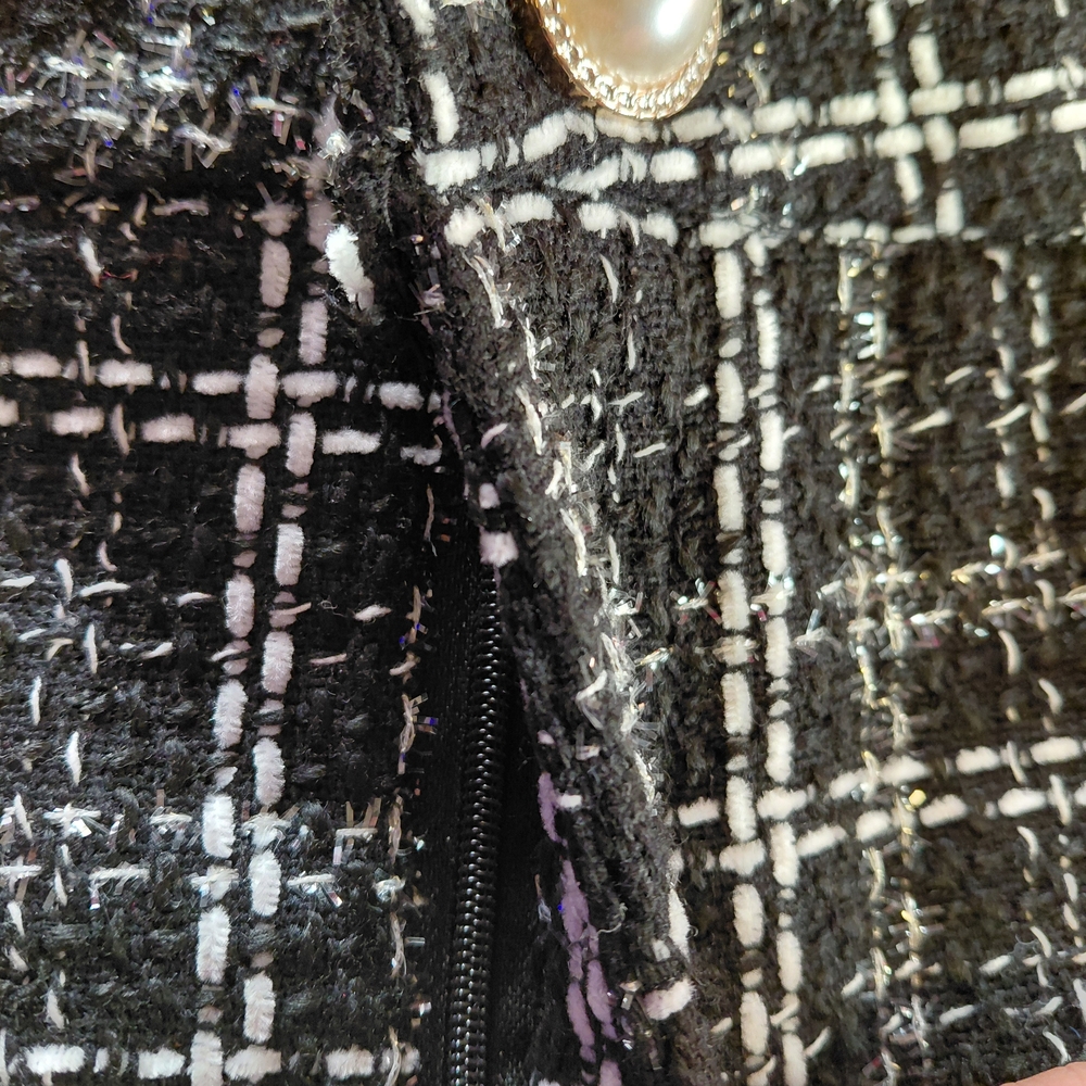Black and White Tweed Jacket with Pearl Button